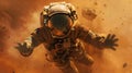 Astronaut Flying in Space through a Duststorm Royalty Free Stock Photo