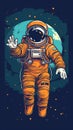 Astronaut, full face, half body, floating in space, fingers pointed at the viewer