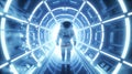 Astronaut in Futuristic Space Tunnel