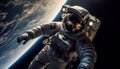 Astronaut in futuristic suit explores galaxy adventure generated by AI