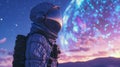 Astronaut gazing at a colorful nebula