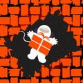 Astronaut with gift box. Vector