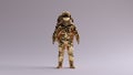 Astronaut Gold Spaceman Astronaut Cosmonaut With Light Grey Background with Neutral Diffused Side Lighting Front View