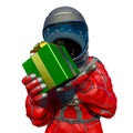 astronaut got a christmas gift for you on white background