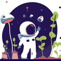 Astronaut growing plant mushrooms vector graphics