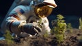 Astronaut grows a plant on the Moon