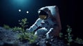 Astronaut grows a plant on the Moon