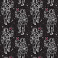 Astronaut with heart and stars seamless vector pattern