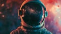 Close-up of an astronaut helmet in a cosmic environment, space exploration theme, imaginative and inspirational, perfect