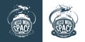 Astronaut helmet retro logo with text - i need more space Royalty Free Stock Photo