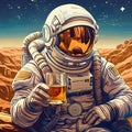 Astronaut Holding Beer Glass. Generative AI