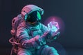 An astronaut holding a cubic artifact, Pop art concept, Generative AI