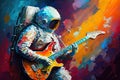 An astronaut holding a guitar vivid vibrant color painting generative AI