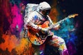 An astronaut holding a guitar water color painting generative AI