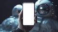 Astronaut holding mobile phone mockup Royalty Free Stock Photo