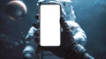 Astronaut holding mobile phone mockup Royalty Free Stock Photo