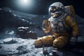 An astronaut holds a cup of coffee on the surface of the moon, Generative AI 1