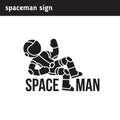 Astronaut hovers over the logo text