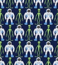 Astronaut and humanoid, alien. Seamless pattern, ornament. Vecto