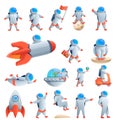 Astronaut icons set, cartoon style Royalty Free Stock Photo