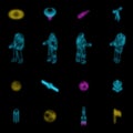Astronaut icons set vector neon Royalty Free Stock Photo