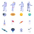 Astronaut icons set, isometric style Royalty Free Stock Photo