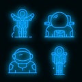 Astronaut icons set vector neon Royalty Free Stock Photo