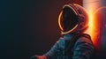 Astronaut in illuminated helmet during a space exploration simulation at night