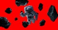 Astronaut isolated on red background 3D rendering elements of th Royalty Free Stock Photo
