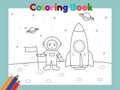 Astronaut Landing On Moon Coloring Book Illustration Vector