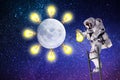 Astronaut and lighting moon universe.mission in outer space. Royalty Free Stock Photo