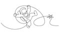 Astronaut logo one continuous line drawing Vector