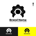 Astronaut logo template with gear and space black and white Royalty Free Stock Photo
