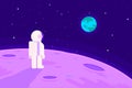 An Astronaut Looking at Earth on Moon With Space Scenery Flat Design Illustration