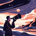 Astronaut looking through spyglass. Astronaut in outer space, flat vector illustration generative AI