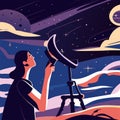 Astronaut looking through telescope. Vector illustration in flat cartoon style AI Generated