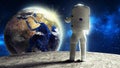 astronaut looks at the earth from the moon Elemen ts of this image furnished by NASA 3d render