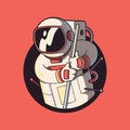 Astronaut lost in space in a satellite vector illustration.