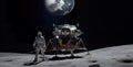 Astronaut on lunar moon landing mission Apollo 11.Astronaut space walk on moon with lunar module Royalty Free Stock Photo