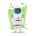 Astronaut making gesture of approval with green check marks in the background. Thumbs up sign. Cartoon character. Vector