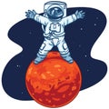 Astronaut Mars Landing Cartoon Vector Illustration Drawing Royalty Free Stock Photo