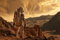 Astronaut mars looking rocky ground. Generate Ai Royalty Free Stock Photo