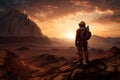 Astronaut mars looking rocky ground region. Generate Ai