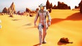 Astronaut on the Mars returns to his mars Rover after the exploration of planet. Royalty Free Stock Photo