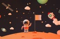 Astronaut Mission To Mars holding a blank flag 3D rendering