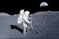 Astronaut on the moon, against the background of the Earth. Elements of this image were furnished by NASA Royalty Free Stock Photo