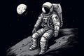 astronaut on the moon black and white art, neural network generated image Royalty Free Stock Photo