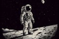 astronaut on the moon black and white art, neural network generated image Royalty Free Stock Photo