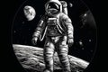 astronaut on the moon black and white art, neural network generated image Royalty Free Stock Photo