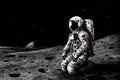 astronaut on the moon black and white art, neural network generated image Royalty Free Stock Photo